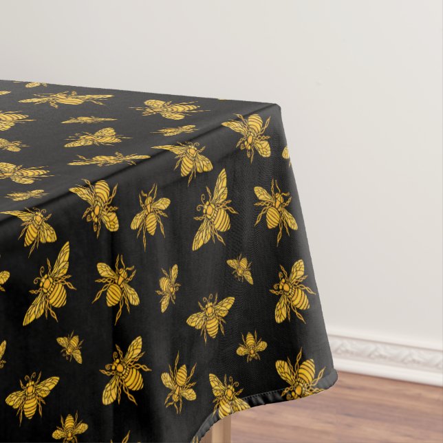 Gold Bees on Black  Tablecloth (In Situ)