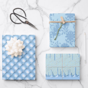 Gold Bees On Blue and Gold Wrapping Paper Sheets