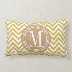 Gold Beige Chevron Aztec Tribal Personalized Lumbar Pillow
