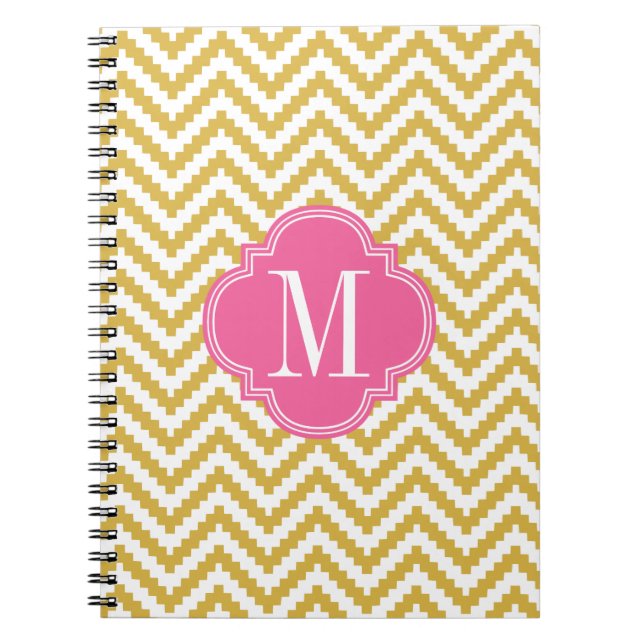 Gold Beige Chevron Aztec Tribal Personalized Notebook (Front)