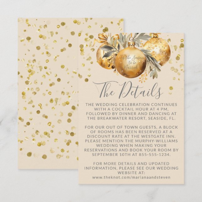Gold Beige Christmas Wedding Details Enclosure Card (Front/Back)