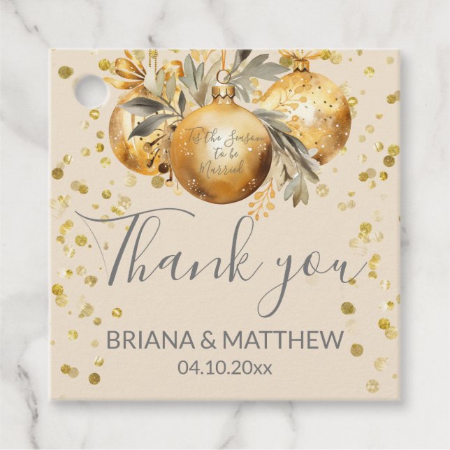 Gold Beige Christmas Wedding Favour Tags (Front)
