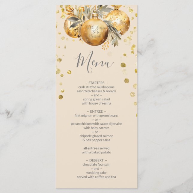 Gold Beige Christmas Wedding Menu (Front)