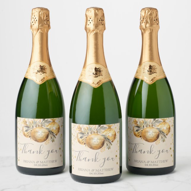 Gold Beige Christmas Wedding Sparkling Wine Label (Bottles)