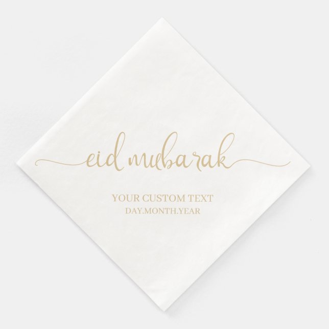 Gold Beige Eid Mubarak Calligraphy Custom Napkin (Corner)