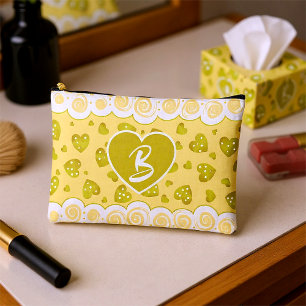 Gold Beige Hearts With Dots And Swirls Accessory Pouch