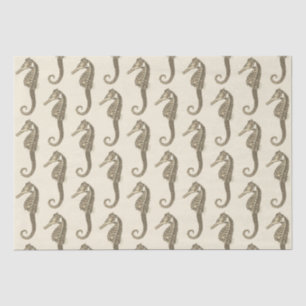 Gold Beige Marine Life Seahorse Pattern Tissue Paper