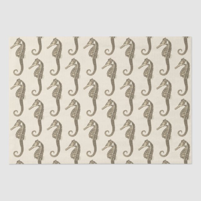 Gold Beige Marine Life Seahorse Pattern Tissue Paper (Front)