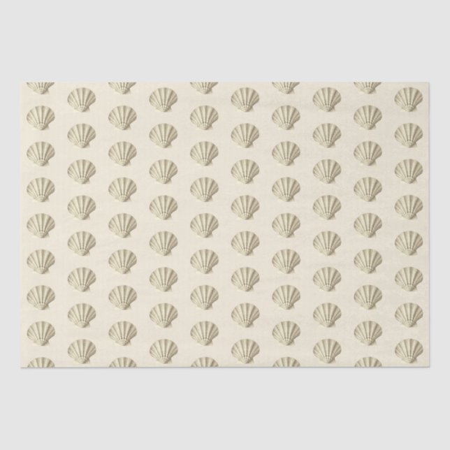 Gold Beige Marine Life Seashell Pattern Tissue Paper (Front)