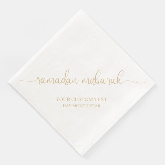 Gold Beige Ramadan Mubarak Calligraphy Custom Napkin (Corner)