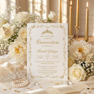 Gold beige w/wreath Quinceanera invitation