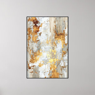 Gold & Beige with Gray Strokes – Abstract Art Canvas Print