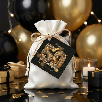 Gold Bejeweled Diamonds Luxury Black 50th Birthday Favour Tags