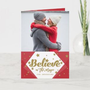 Gold Believe 4 Photo Collage   Holiday Photo Card