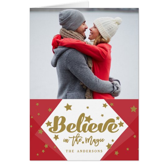 Gold Believe 4 Photo Collage | Holiday Photo Card