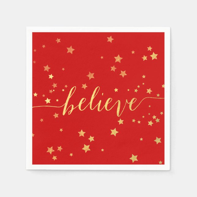 Gold Believe Handwriting 4 | Holiday Paper Napkins (Front)