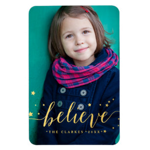 Gold Believe Handwriting Holiday Full Photo Magnet