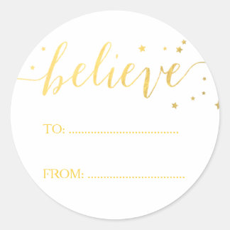 Gold Believe Handwriting | Holiday Gift Tag