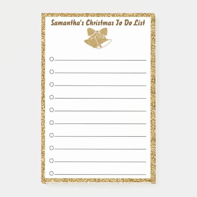 Gold Bell Christmas To Do List Post-it Notes (Front)