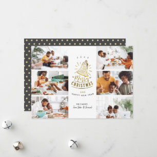 Gold Bell Merry Christmas 6 Photo Collage Holiday Card