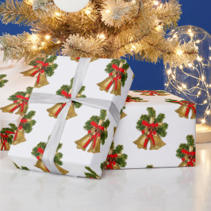 Gold Bells Retro Christmas Wrapping Paper