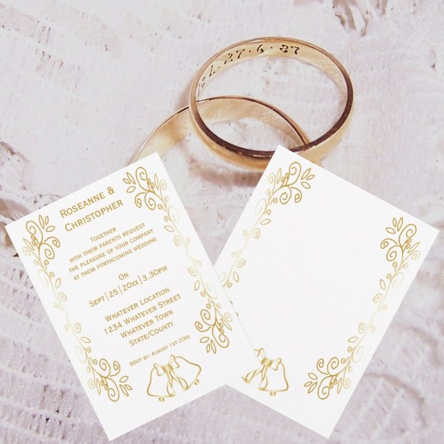 Gold Bells Scrollwork Design Wedding Invitation (Gold bells scrollwork wedding invite)