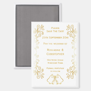Gold Bells Scrollwork Design Wedding Save The Date Magnet