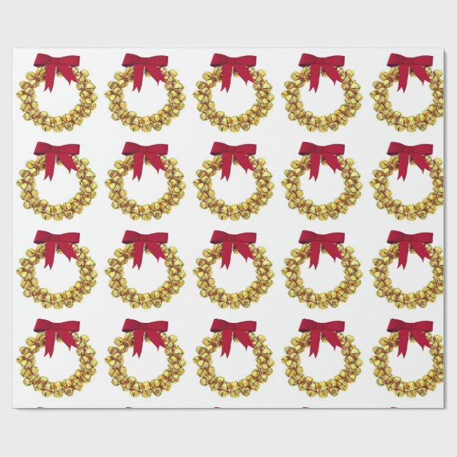 Gold Bells Wreath Wrapping Paper (Flat)