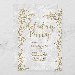 Gold Berries Holiday Party Winter Invitations