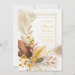 Gold Berry Sienna Leaf Botanical Wedding Invitation