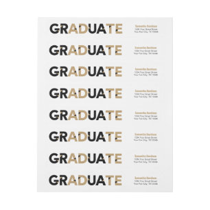 Gold Big Bold Angle-Cut Letters Graduation Wrap Around Label