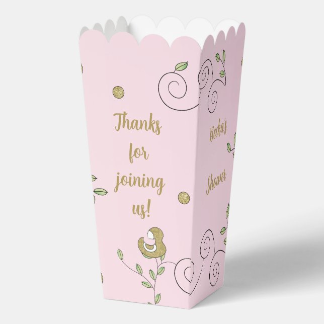 Gold Birds Pink Baby Shower Favor Box (Front)