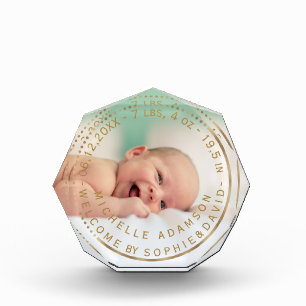 Gold Birth Announcement Keepsake Gemstone Photo Block
