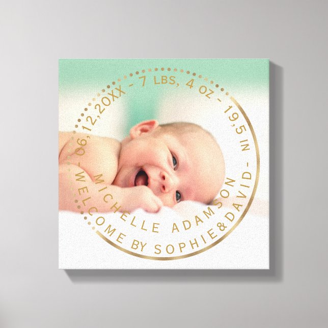 Gold Birth Announcement Keepsake Gemstone Photo Canvas Print (Front)
