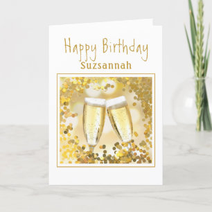 Gold Birthday Champagne Flutes Add Custom Photo Card