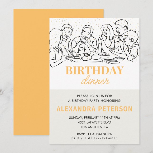 Gold Birthday Dinner 47th birthday invitation  (Front/Back)