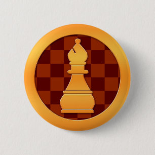 Gold Bishop Chess Piece 2 Inch Round Button