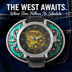 Gold Bison Adorned With Flowers and Foliage Watch