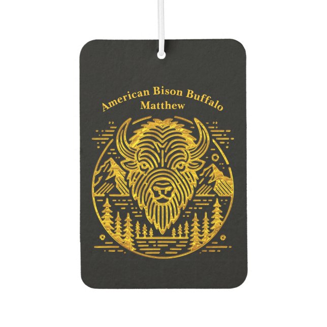 Gold Bison Amid Mountains and Trees Air Freshener (Front)