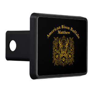 Gold Bison Among Flowers Trailer Hitch Cover