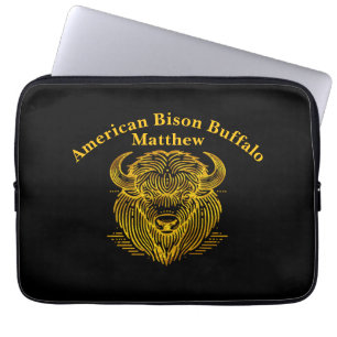 Gold Bison Buffalo Artwork With Intricate Design Laptop Sleeve