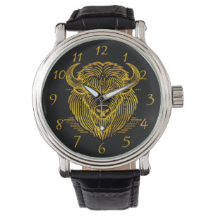 Gold Bison Buffalo Artwork With Intricate Design Watch