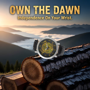 Gold Bison Buffalo Artwork With Intricate Design Watch