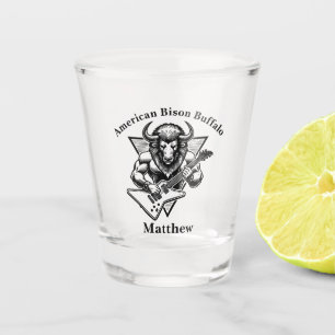 Gold Bison Buffalo Rocking out on Guitar Shot Glass