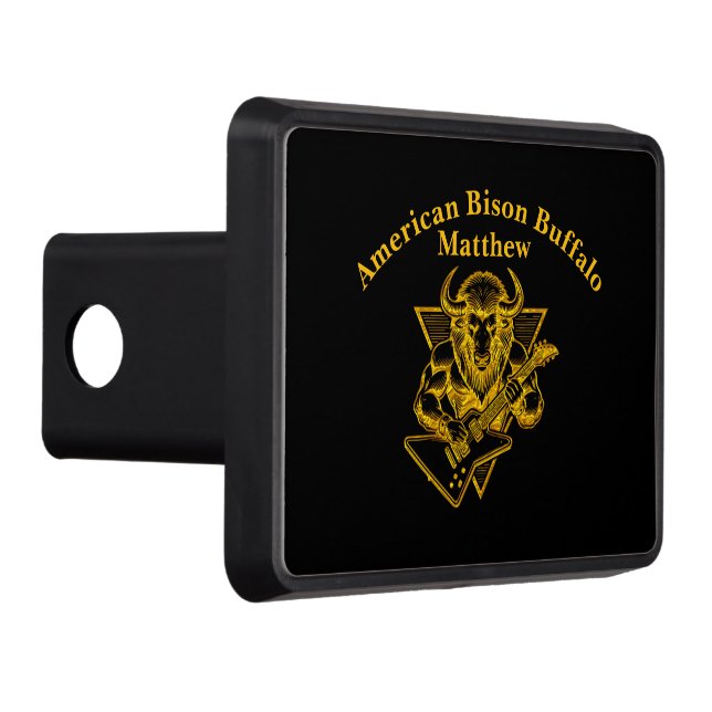 Gold Bison Buffalo Rocking out on Guitar Trailer Hitch Cover (Right)