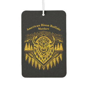 Gold Bison Head With Mountains and Trees Air Freshener