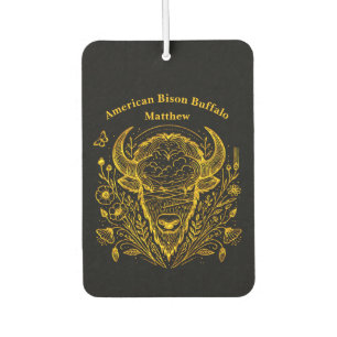 Gold Bison Illustration Surrounded by Nature Air Freshener