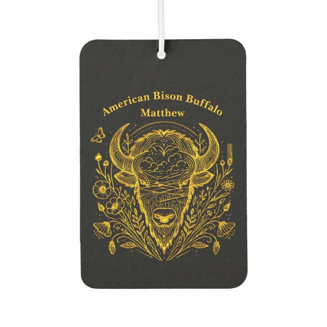 Gold Bison Illustration Surrounded by Nature Air Freshener (Front)