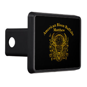 Gold Bison Illustration Surrounded by Nature Trailer Hitch Cover