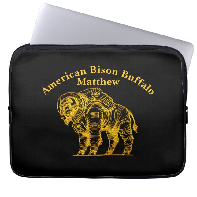 Gold Bison in Astronaut Suit Exploring Space Laptop Sleeve (Front)